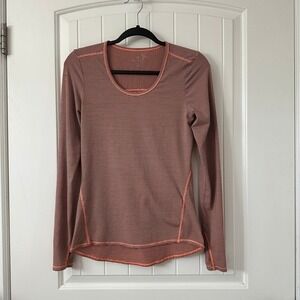 Athleta‎ Striped Athletic Long Sleeve Top Orange Grey Stripes XS